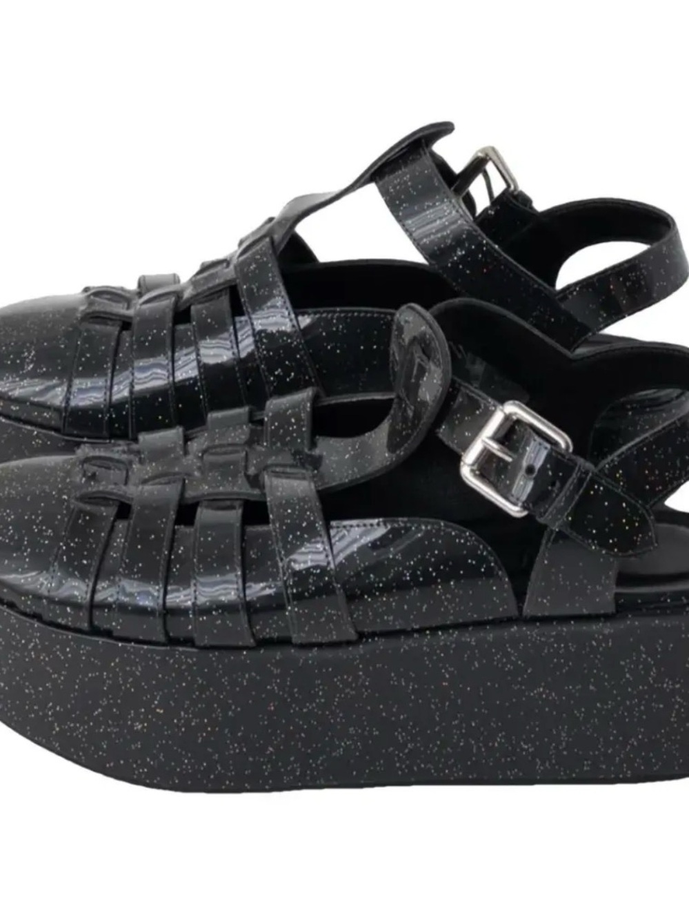 Loewe Black Glitter Platform Fisherman Sandals